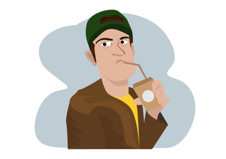 A middle-aged man drinking hot coffee, he looked frustrated.