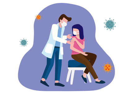Doctor giving patient vaccine, Medicine healthcare concept, Vector illustrationのイラスト素材
