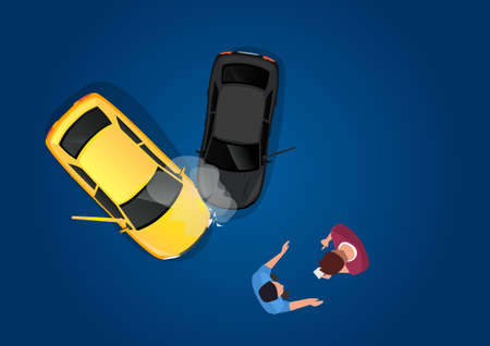 Car accident top view vehicle collision icon both drivers agree on guilt and damagesのイラスト素材