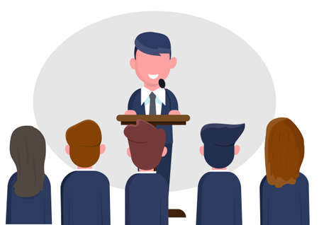 The president of the company gave a speech to encourage the cooperation of Employees in the companyのイラスト素材