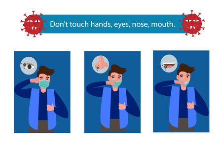 Illustrations concept coronavirus COVID-19. Do not touch hands, eyes, nose, mouth. Vector illustrate.のイラスト素材