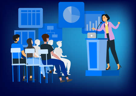 Business coaches are doing financial or business presentations and seminars to motivate work...