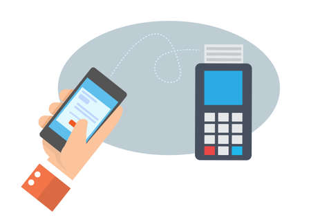 Mobile app payments to reduce exposure to banknotes or coins. Ideas for preventing the spread of the coronavirus. Flat style cartoon illustration vectorのイラスト素材