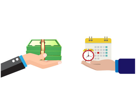 Managing your time and money Time is money or time has to be paid. Financial planning Scheduling and time management Vector illustration.のイラスト素材