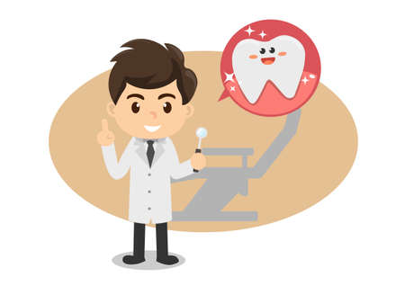 Happy tooth icon Cute tooth character brushing teeth with toothpaste Dentist recommends maintaining healthy teeth illustration for children's dentistryのイラスト素材