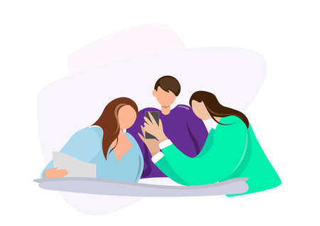 A group of friends to chat and greet when connected to the Internet. Group of people chatting online Flat style cartoon illustration vectorのイラスト素材