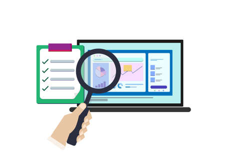 Flat design concept - Search engine optimization, Marketing, Analysis, Seo - vector banner on isolated backgroundのイラスト素材