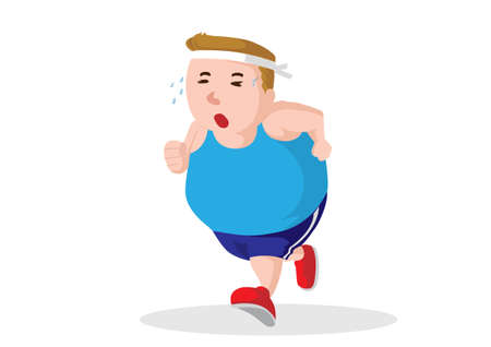 Fat man is tired of jogging. He wants to lose weight and get a perfect body Flat style cartoon illustration vectorのイラスト素材