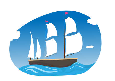 summer travel sailboat retro vintage. Flat style cartoon illustration vector&#xD;&#xA;のイラスト素材