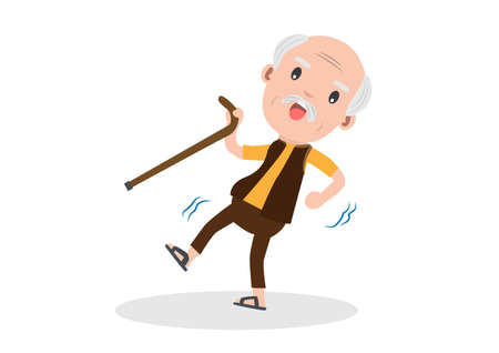 Elderly old man with a slippery cane medical wand Senior citizens over 65 years old pensioners cartoon illustration flat style vector isolated white backgroundのイラスト素材