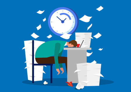 businessman under time pressure fell asleep next to the clock vector illustration flat style cartoonのイラスト素材