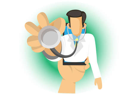 online medicine concept Cartoon flat human hand holding smartphone with video call doctor character on screen using mobile recommendation app or consulting service. vector illustrationのイラスト素材