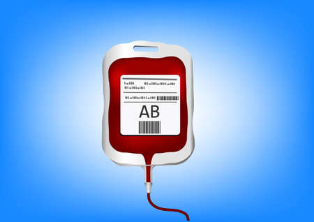 A separate plastic bag for group AB blood has blood inside. Fresh giving or blood donation concept flat style cartoon illustration vectorのイラスト素材