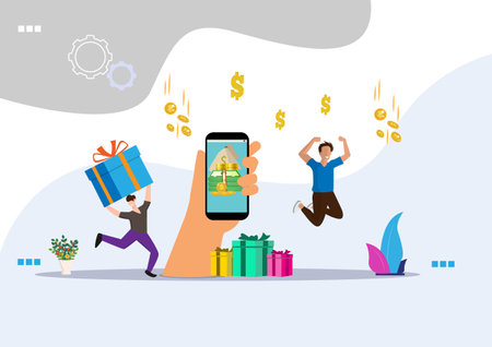 Cash Back concept design, online shopping cash rewards and gifts. Mobile app, banner template. Flat style cartoon illustration vectorのイラスト素材