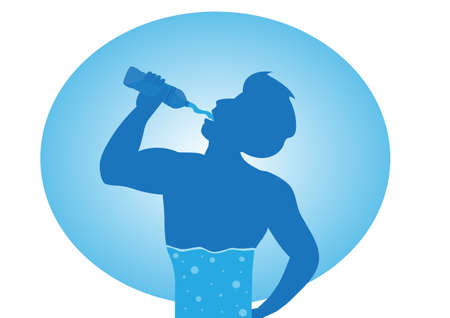 A man is drinking clean water to hydrate his body that has lost sweat from exercise. Healthy lifestyle. flat design vector illustrationのイラスト素材