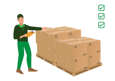 Businessman product Inspection.cartoon of business success is the concept of the man characters business, the mood of people, can be used as a background, banner, infographic. illustration vectorのイラスト素材