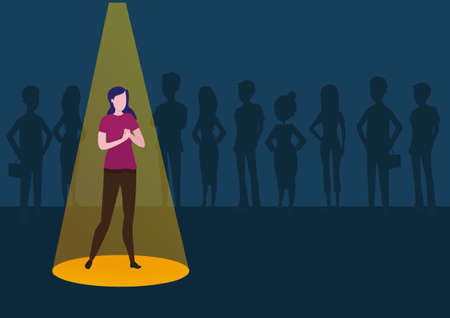 The female character assumes that other people are interested in her. or being stared as if the spotlight was constantly on. Flat style cartoon illustration vectorのイラスト素材