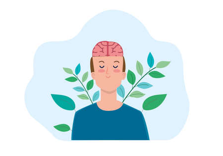 Happy man by way of meditation Cartoon concept of break And stop thinking