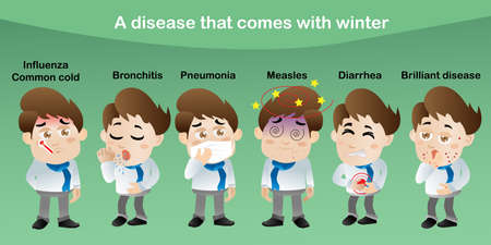 There are 6 diseases that come with winter. Influenza, pneumonia, bronchitis, rubella, diarrhea, brilliant disease,のイラスト素材