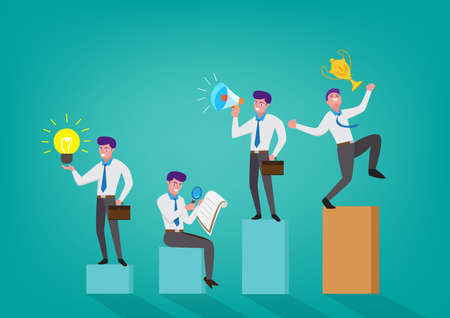Businessman walking on a bar chart planning each step to success vector illustrationのイラスト素材
