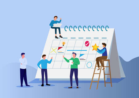 project calendar schedule with office team working together and discuss - vectorのイラスト素材