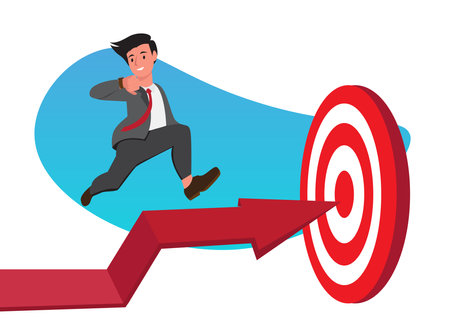 Businessman running towards the goal. Concept business goal success vetor illustration, Sport target and Directionのイラスト素材