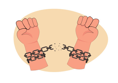 Man broke the chains and was freed. concept of freedom vector illustrationのイラスト素材