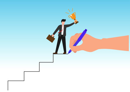 vector illustration Big hand support concept drawing direction line to success in finance career and self developmentのイラスト素材