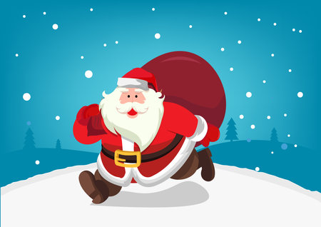Christmas Greeting Card with Christmas Santa Claus and Christmas tree. Vector illustration.のイラスト素材