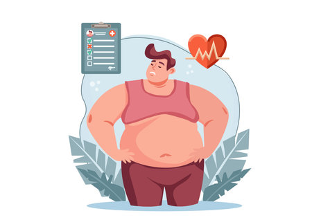 Fat man has heart complications. high blood pressure You have to take care of your body. Vector illustrationのイラスト素材