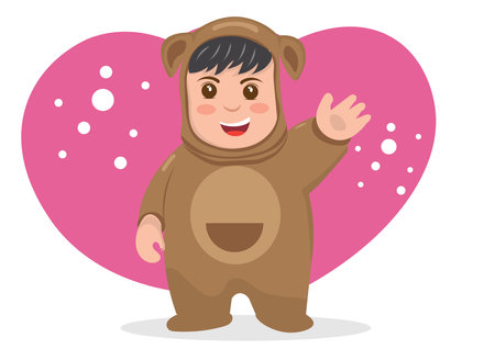 boy wearing overalls  Smile and wave helloのイラスト素材