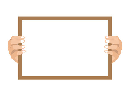 Blank whiteboard with human hands holding it on both sidesのイラスト素材