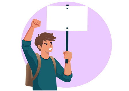 Flat illustration. Activists demand ideals holding a protest signのイラスト素材