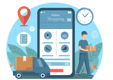 Flat Illustration of Fast Delivery. The Future of Online Shoppingのイラスト素材