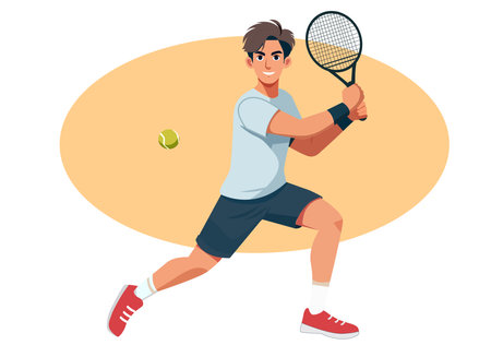 Flat illustration of a male tennis player scoring a point.のイラスト素材