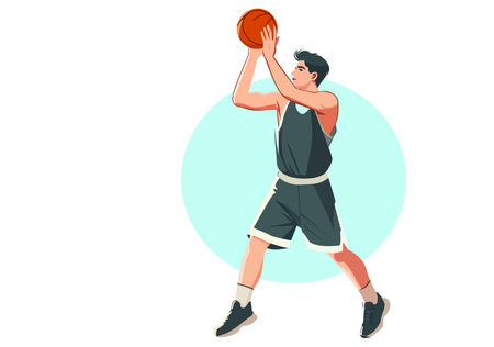 A basketball player is passing the ball into the hoop.のイラスト素材
