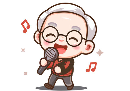Uncle sings happily in his old age.のイラスト素材