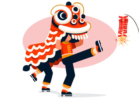 The main purpose of the lion dance is to ward off evil and bring good fortune and prosperity to people in Chinese and Asian cultures, as lions are believed to be sacred animals that can ward off evil spirits.のイラスト素材