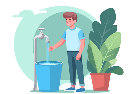 Boy illustration saving waterのイラスト素材