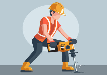 Construction Worker Operating Jackhammerのイラスト素材