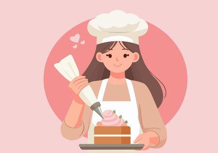 Smiling Female Baker Decorating Cakeのイラスト素材