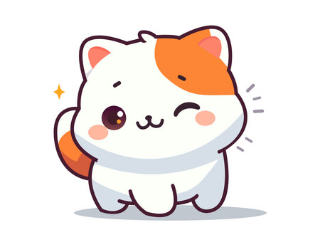 Illustration Cute Winking Cat Sticker or Iconのイラスト素材