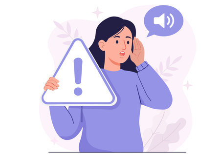 Illustration Woman Listening to Warning Alarm Signalのイラスト素材