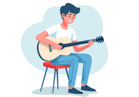 Illustration Young Man Playing Acoustic Guitarのイラスト素材