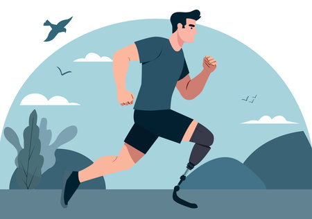 Illustration Athlete Running with Prosthetic Legのイラスト素材