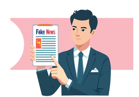 Professional Businessman Pointing to Fake News Document Illustrationのイラスト素材