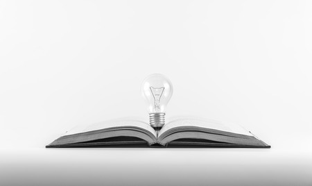 Light bulb on a book, adjust  black and white,for a concept of thinking 