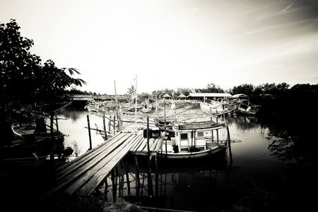 Black and White Fishing Boatの写真素材