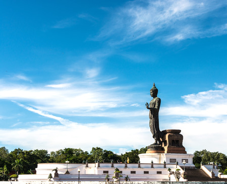 Big Buddha statue under blue sky in Thailandの写真素材