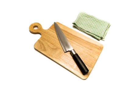 knife on wooden cutting boardの写真素材